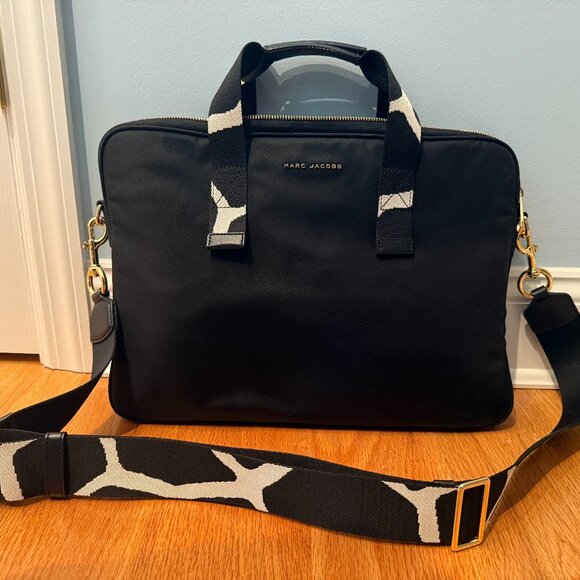 Marc Jacobs Black Nylon Laptop Bag Briefcase Tote Messenger Crossbody Work - Picture 1 of 5